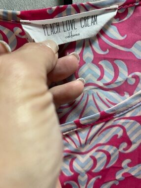 Peach Love Cream Pink & Light Blue Patterned Top